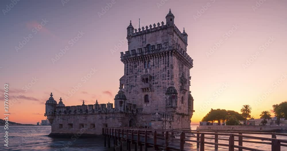 Belem tower timelapse at sunset, Lisbon, Portugal. Belem tower timelapse at sunset, Lisbon, Portugal.