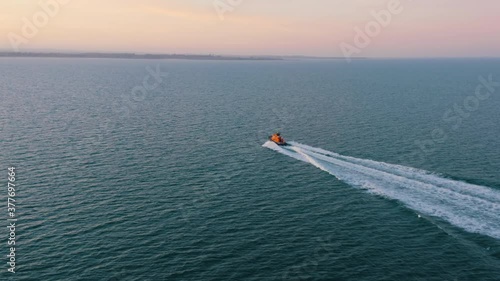 Wallpaper Mural Aerial view, shot in 4K, following a life boat, RNLI, on a training mission. Torontodigital.ca