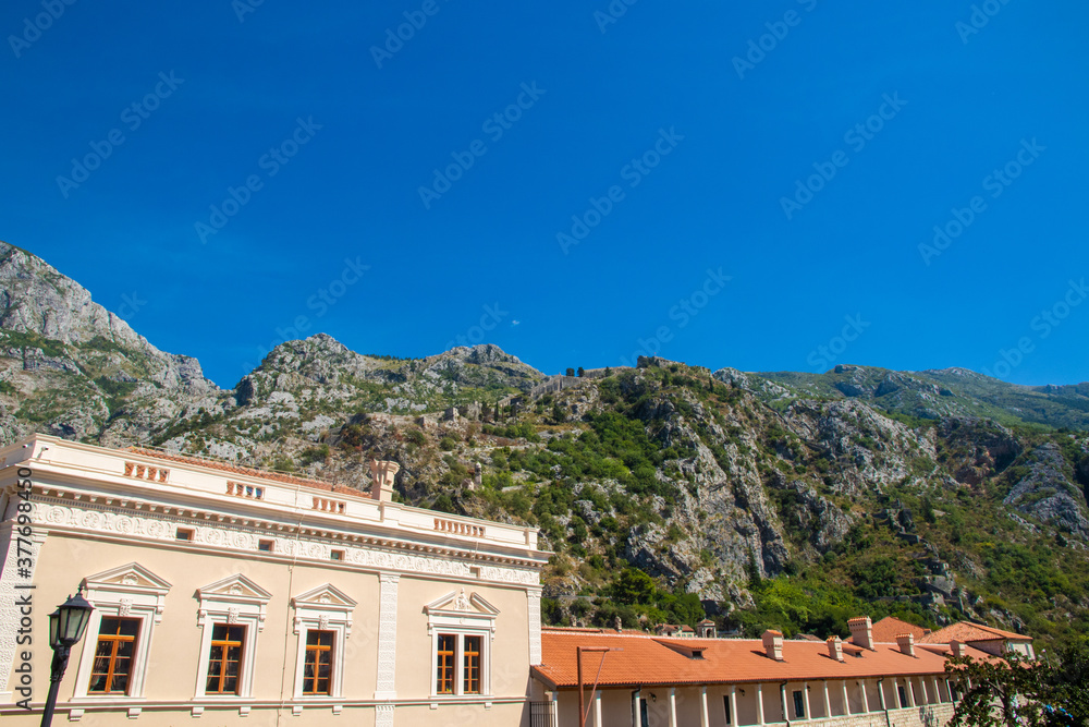 Mountains above the old town of Kotor with a fortress that has survived to this day