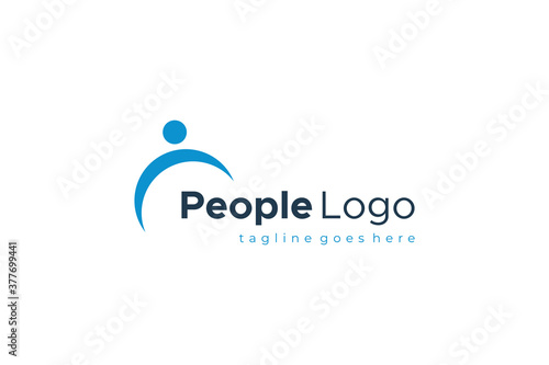 Abstract People Logo. Blue Silhouette Shape Human Character Family Symbol isolated on White Background. Flat Vector Logo Design Template Element