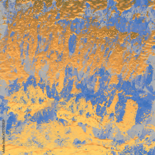 Golden on blue glitter banner leaf foil, splash texture © Kate Burning