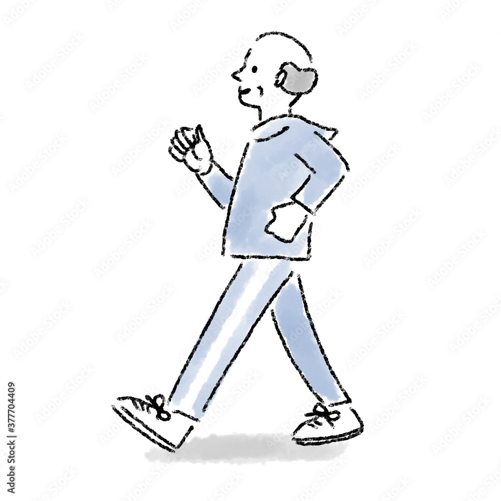 Obraz premium ウォーキング シニア 男性 水彩 手描き 