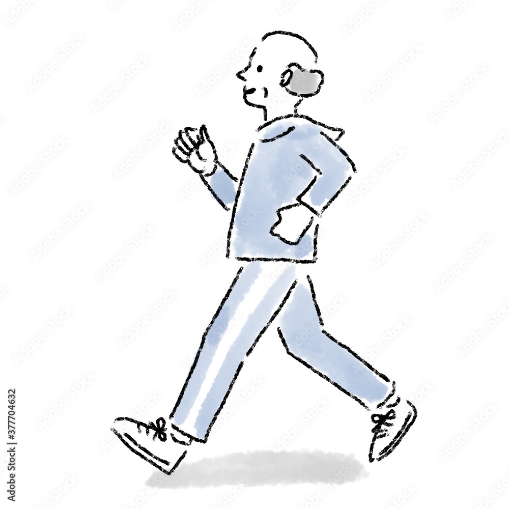 ランニング　男性　シニア　水彩　手描き
