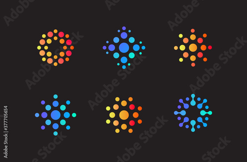 Set of abstract round logo of dots. Different shapes of coronavirus, vector icons. Logo concept for startup, business, innovate product, technology. Isolated modern signs