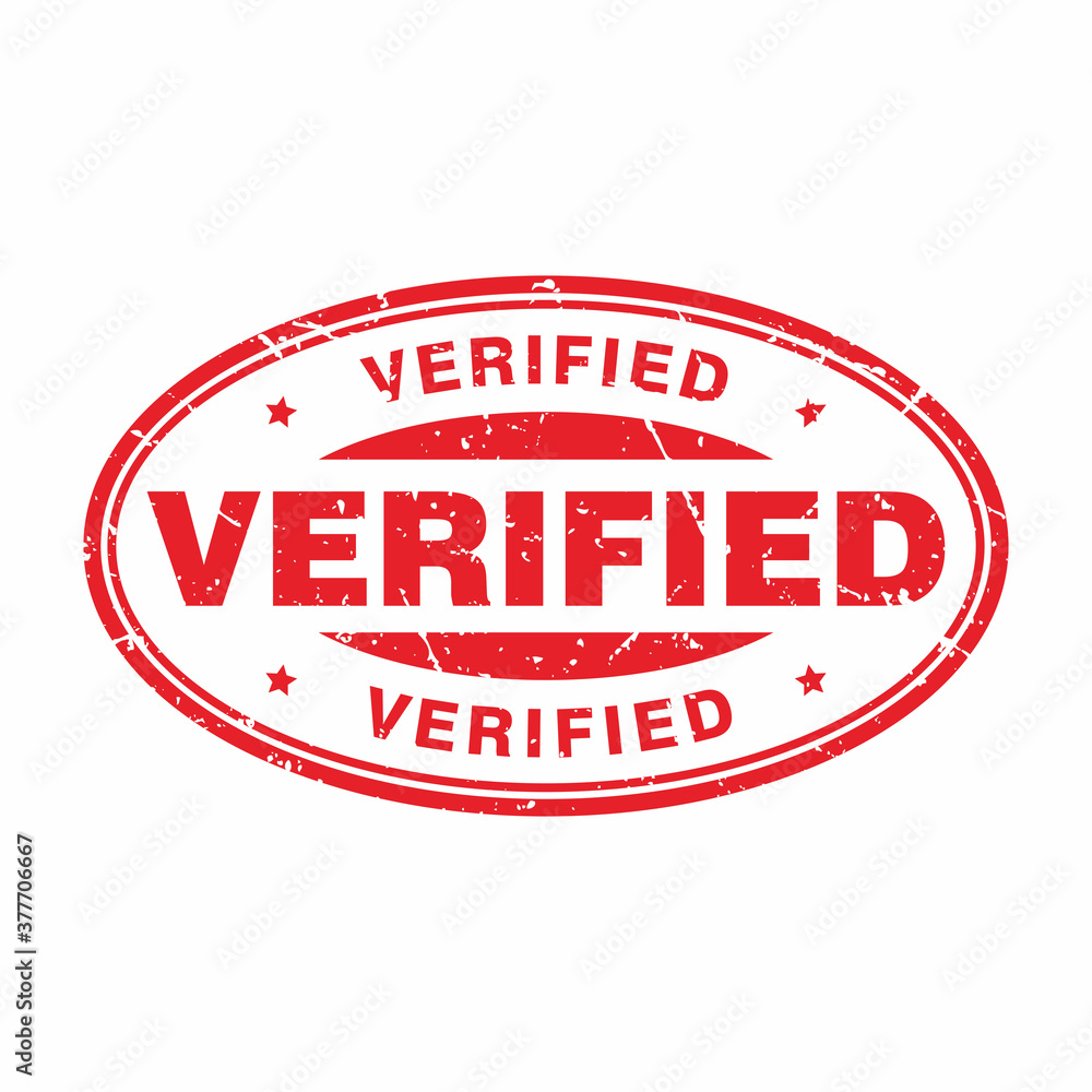 Abstract Red Grungy Verified Rubber Stamp Sign with Oval Shape Illustration Vector, Verified Text Seal, Mark, Label Design Template Abstract Red Grungy Verified Rubber Stamp Sign with Oval Shape Illustration Vector, Verified Text Seal, Mark, Label Design Template