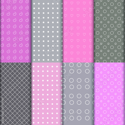 Set of 8 seamless geometric patterns. Suitable for fabrics, wallpaper and decorative paper.