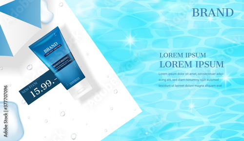 Sunscreen cream on swimming pool