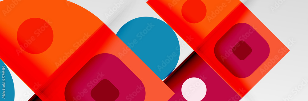 Bright color circles, abstract round shapes and triangles composition with shadow effects. Vector modern geometric design template Bright color circles, abstract round shapes and triangles composition with shadow effects. Vector modern geometric design template