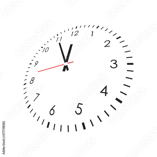 Happy New Year clock, black isolated on white background, vector illustration.