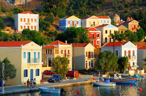 View of houses in the main town of Kastellorizo, one of Dodecanese islands in southeastern Greece, July 18 2009. photo