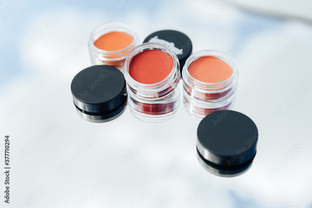 Eye shadow with makeup brushes close up Eye shadow with makeup brushes close up
