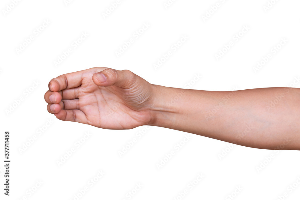 Woman hand show holding something like a bottle isolated on white background. Clipping path included Woman hand show holding something like a bottle isolated on white background. Clipping path included