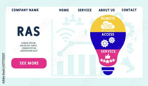 Vector website design template . RAS - Remote Access Service. acronym business concept.  illustration for website banner, marketing materials, business presentation, online advertising. 
