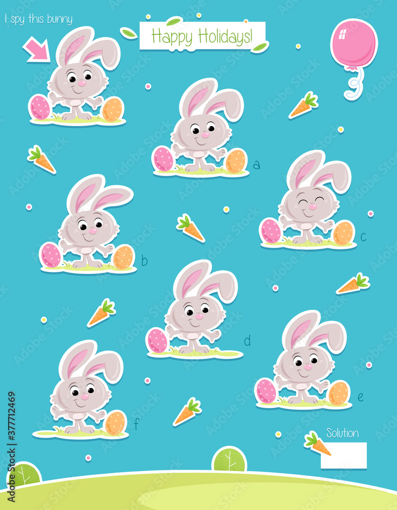 Little bunny and Easter eggs - Adorable spring theme game suitable for preschool and school children - Find the matching picture