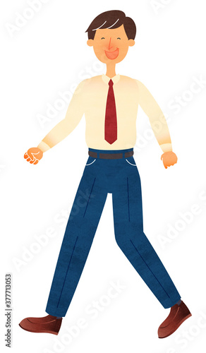 笑顔で歩くスーツ姿の若い男性