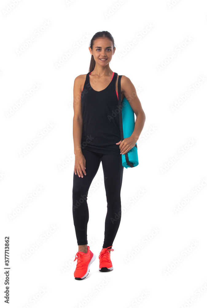 Fitness girl with gymnastics mat Fitness girl with gymnastics mat