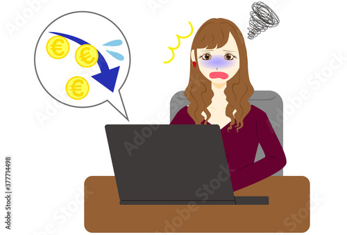 パソコン　女性　ユーロ　マイナス