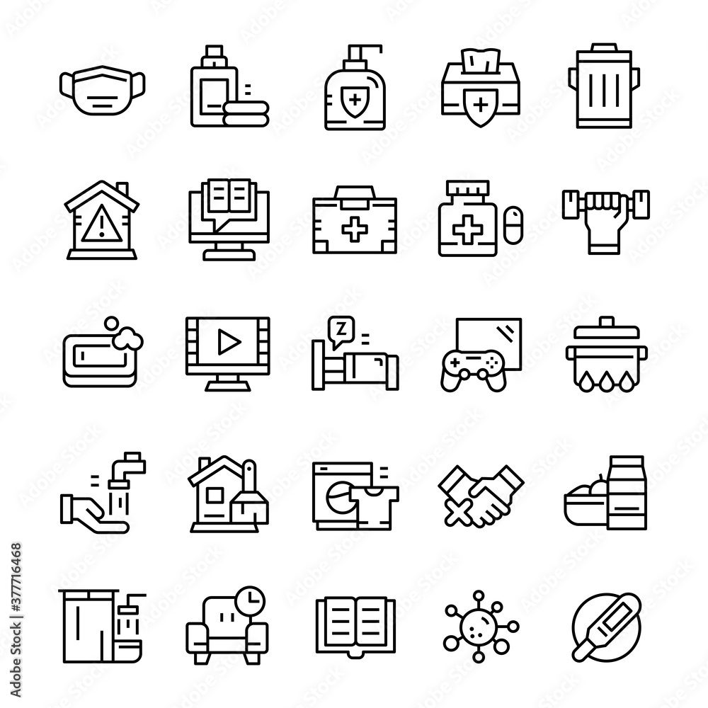 Set of Quarantine icons with line art style. Set of Quarantine icons with line art style.