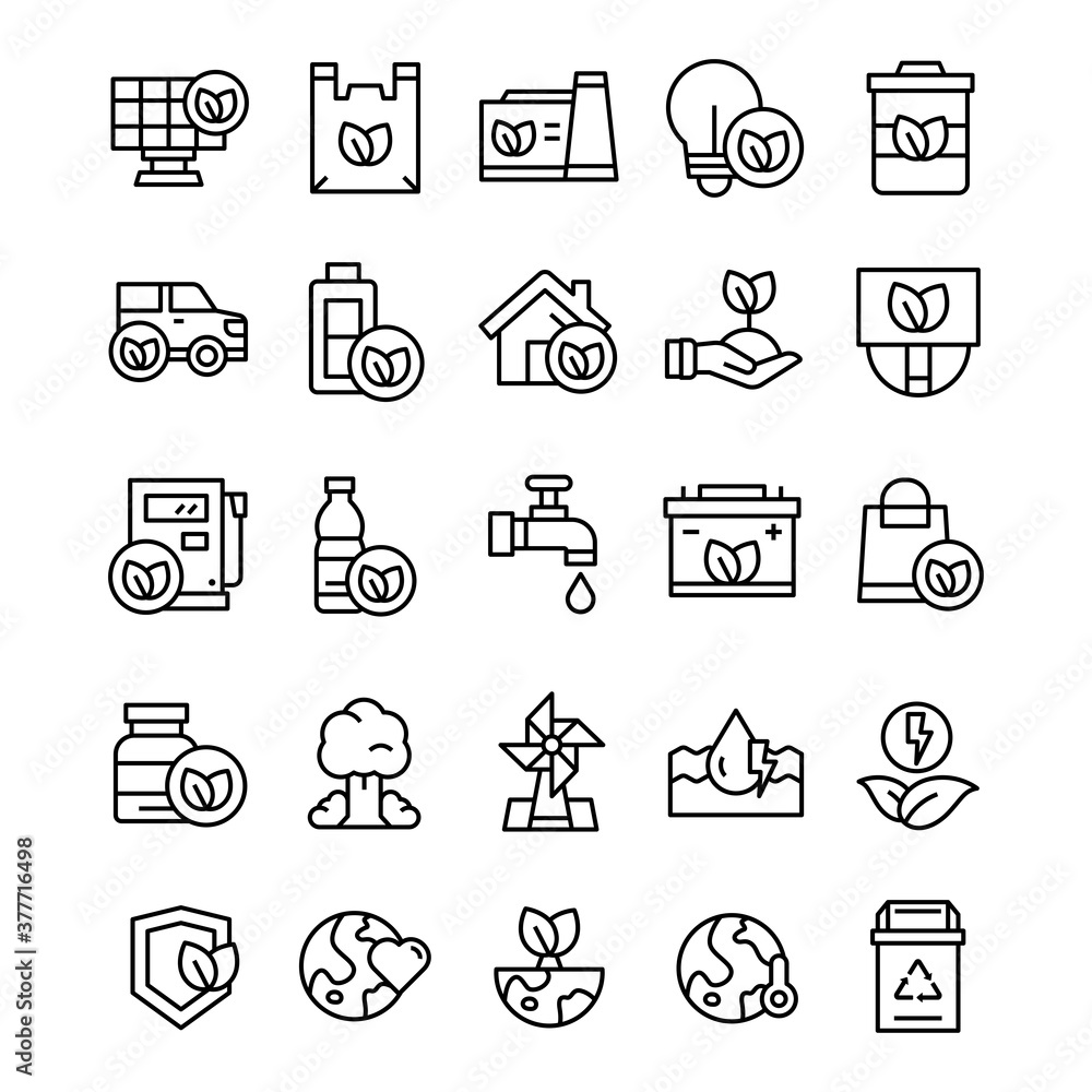 Fototapeta premium Set of Eco Green icons with line art style.