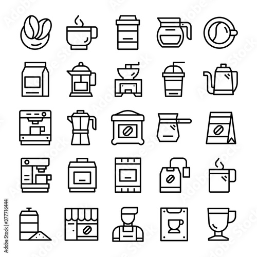 Set of Coffee icons with line art style.