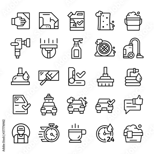 Set of Carwash icons with line art style.