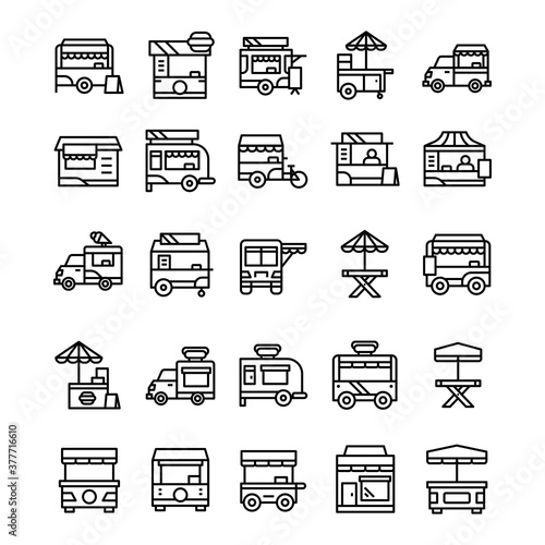 Set of Stand food icons with line art style.