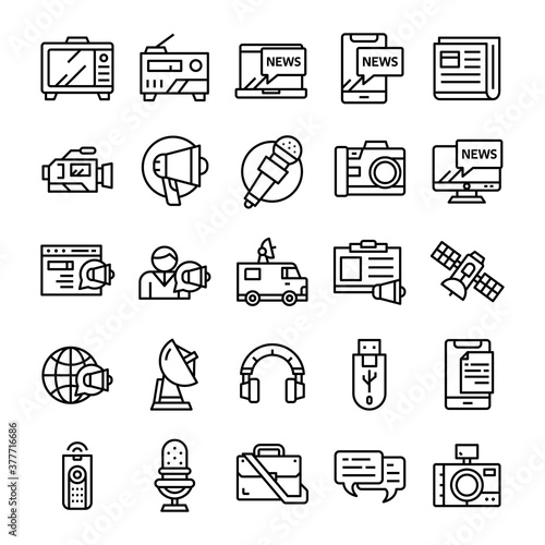 Set of Mass media icons with line art style.