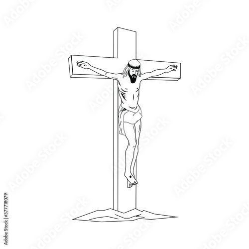 Black and white icon of the crucifixion of Christ. Church symbol for the Easter holiday. The biblical sign of redemption.