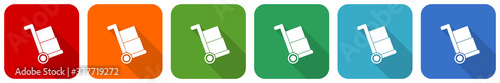 Delivery service, shipping barrow icon set, flat design vector illustration in 6 colors options for webdesign and mobile applications
