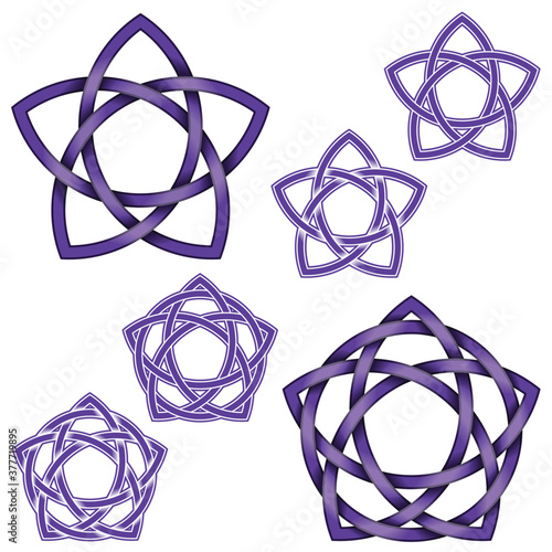 Vector design of five pointed star intertwined with circle in Celtic style, on white backgroun