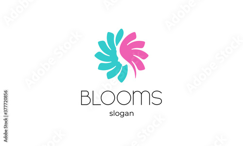 illustration vector graphic of modern, flat, simple, abstract mark, combination a blooms flower and a silhouette negative space woman face logo design