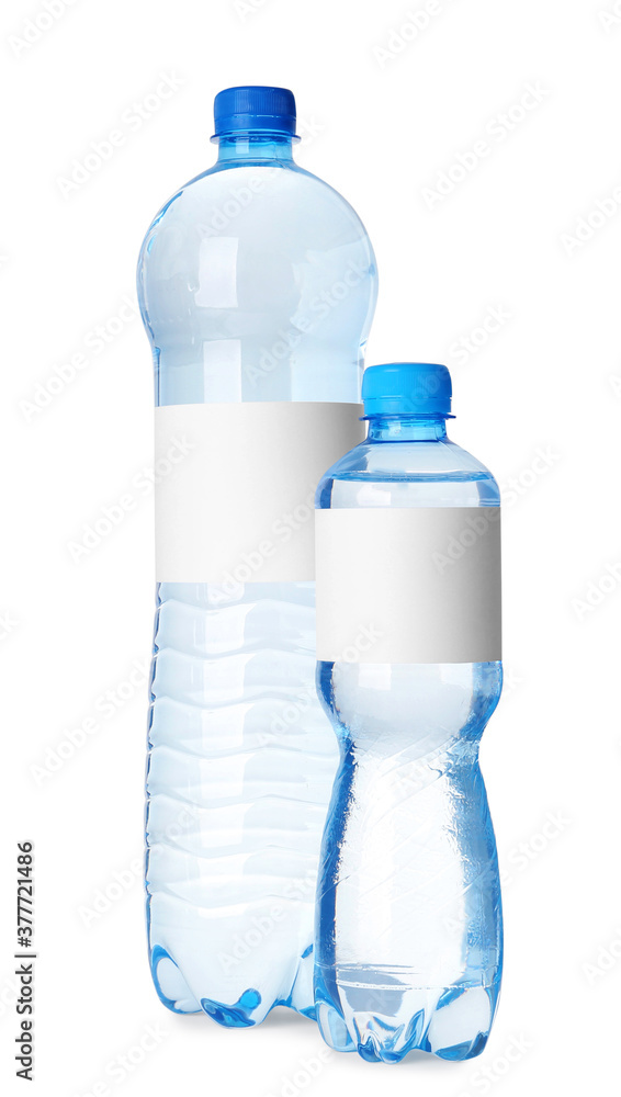 Bottles of pure water with blank labels on white background Bottles of pure water with blank labels on white background