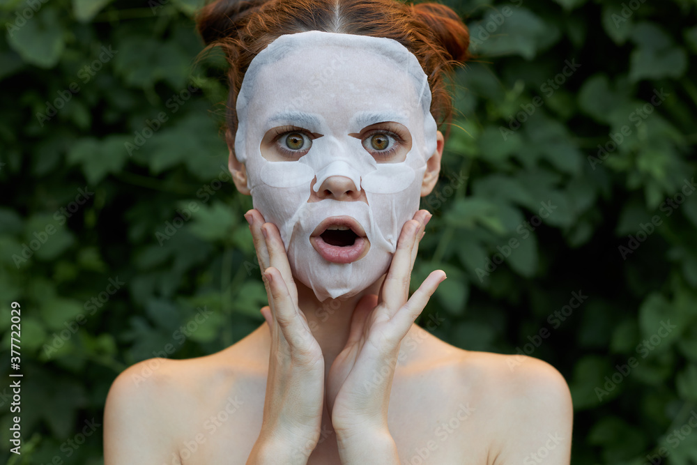 Portrait of a girl Anti-wrinkle mask rejuvenation Touch your face with your hands Portrait of a girl Anti-wrinkle mask rejuvenation Touch your face with your hands