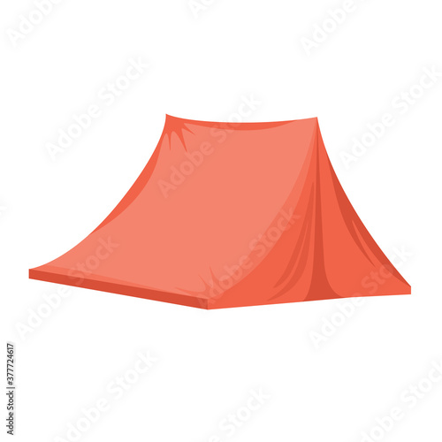 Red camping tent vector flat illustration isolated on white background. Summer or spring nature tourism  active lifestyle  journey  adventure design concept. Hiking and trekking camp tent for rest.