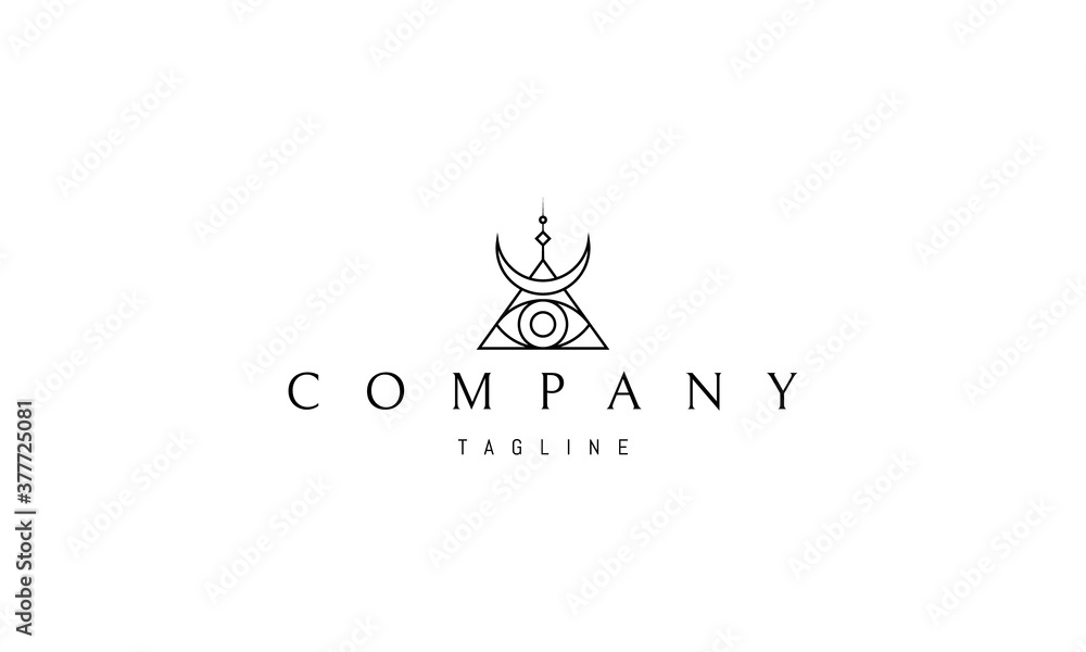Vector logo with an abstract image of the eye in the center of the pyramid and the moon from above. Vector logo with an abstract image of the eye in the center of the pyramid and the moon from above.