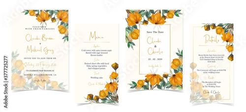 set of autumn wedding invitation card with gorgeous flowers