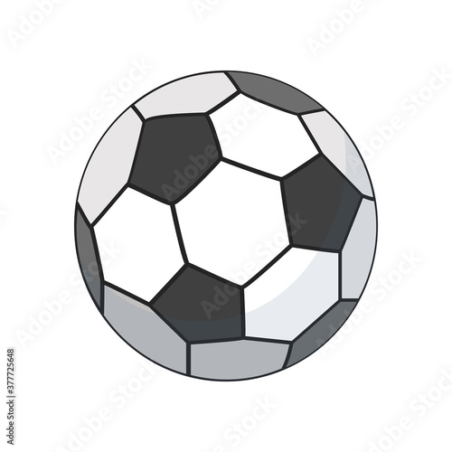 Soccer ball or football ball vector flat illustration isolated on white background. Sports equipment for active lifestyle. White and black soccer ball for website or mobile application design.