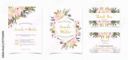 set of gorgeous floral wedding invitation card.