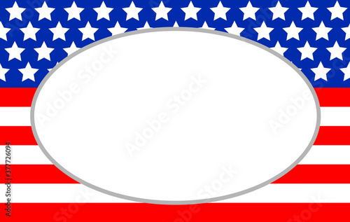 Empty ellipse on an abstract background of the American flag.