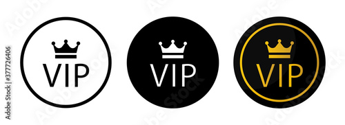 Set of Vip icon vector, isolated on white background. VIP vector sign. Premium and Luxury black and gold symbols.