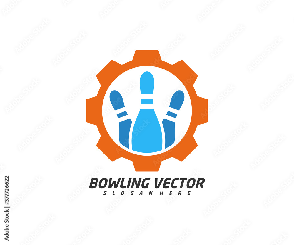 Bowling with Gear logo template design vector, Illustration, Creative symbol, Icon Bowling with Gear logo template design vector, Illustration, Creative symbol, Icon
