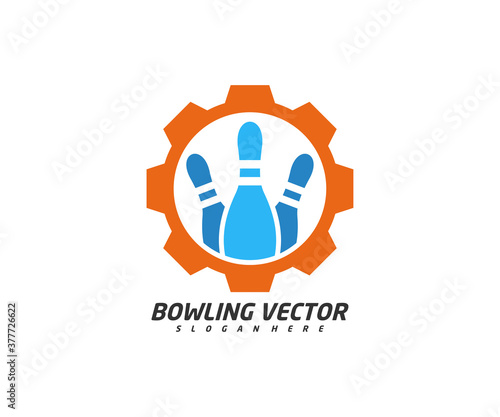Bowling with Gear logo template design vector, Illustration, Creative symbol, Icon