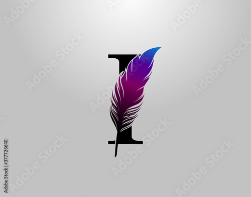 Feather I Letter Brand Logo icon, vector design concept feather with letter for initial luxury business, firm, law service, boutique and more brand identity.
