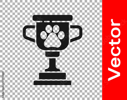 Black Pet award symbol icon isolated on transparent background. Medal with dog footprint as pets exhibition winner concept. Vector.