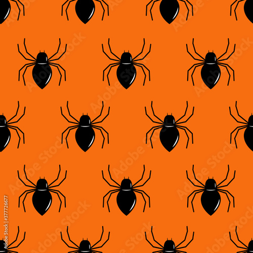 Black spider seamless pattern. Repeated flat vector icon for Halloween.