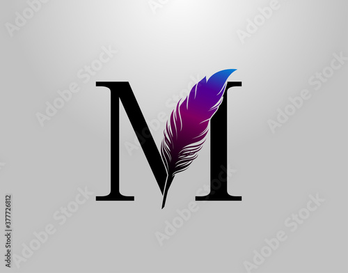 Feather M Letter Brand Logo icon, vector design concept feather with letter for initial luxury business, firm, law service, boutique and more brand identity.