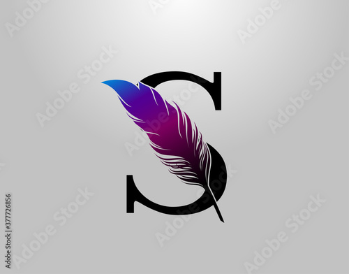 Feather S Letter Brand Logo icon, vector design concept feather with letter for initial luxury business, firm, law service, boutique and more brand identity.