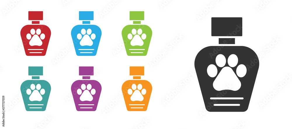 Black Pet shampoo icon isolated on white background. Pets care sign. Dog cleaning symbol. Set icons colorful. Vector. Black Pet shampoo icon isolated on white background. Pets care sign. Dog cleaning symbol. Set icons colorful. Vector.