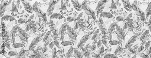 Retro Vintage Textur mit Pflanzen Muster in schwarz-weiß als Hintergrund photo