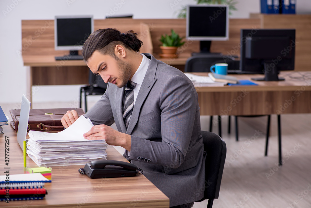 Young male employee working in the office Young male employee working in the office